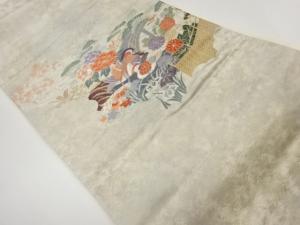 橋に鴛鴦・花々・松模様織出し名古屋帯